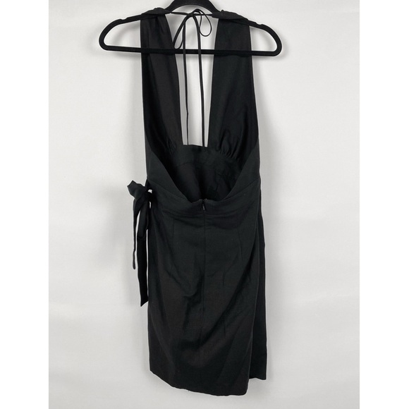 Shona Joy Morgan Crossover Mini Dress Black Wrap Linen Halter Cocktail Party - 6 - Picture 5 of 11